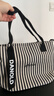 鹏境2025新款帆布手提单肩包包女时尚条纹情人节购物袋休闲通勤托特包 飘带条纹【经典黑】 实拍图