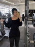 鹿亦萌大U领普拉提训练运动罩衫女遮屁股慵懒宽松蝙蝠袖长袖瑜伽服上衣 黑色 XL 实拍图