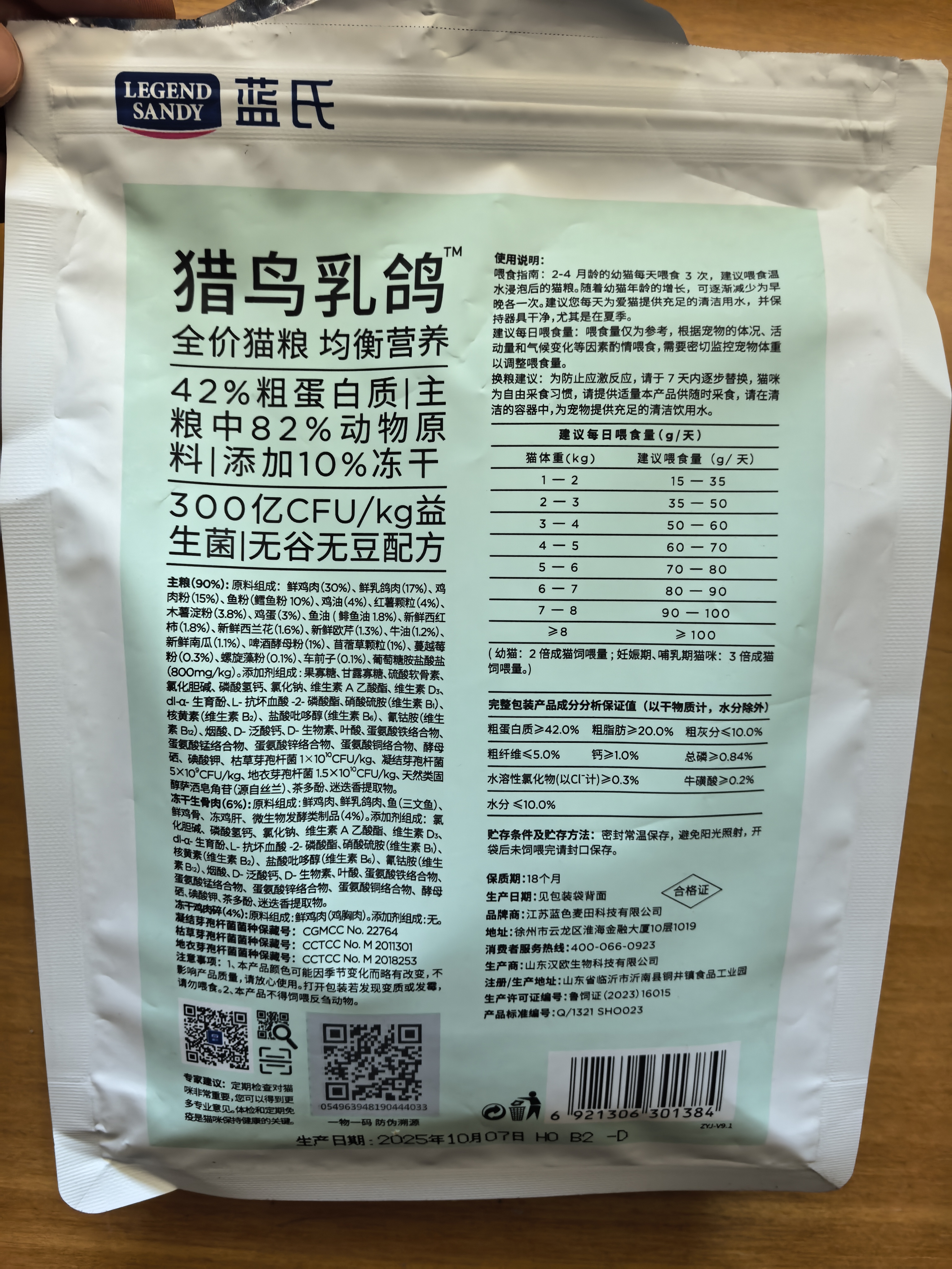 LEGENDSANDY【带防伪】蓝氏猎鸟乳鸽1.5kg全价猫粮营养长肉发腮成幼猫荒猎兔 猎鸟乳鸽1.5kg（500g*3袋） 实拍图