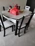 上林春天 岩板餐桌 实木餐桌椅组合现代简约伸缩折叠圆桌吃饭桌子餐厅家具 雪山白-黑白框架【木椅】 1.35m 一桌六椅 实拍图