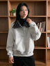 LDBE纽扣拼接格纹立领翻领卫衣女秋冬美式复古设计感独特宽松长袖上衣 白灰色【春秋薄款】 M 80-100斤 实拍图
