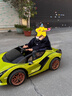 星辰皓兰博基尼儿童电动车四轮玩具可坐人小孩宝宝婴儿遥控汽车闪电SIAN 绿色四驱+遥控+摇摆+皮座+软轮 实拍图