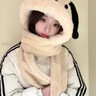 MINISO帽子女秋冬季毛绒保暖加厚骑车防风连帽围脖围巾一体三件套 咖色 实拍图
