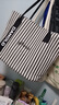 鹏境2025新款帆布手提单肩包包女时尚条纹大容量购物袋休闲通勤托特包 飘带条纹【经典黑】 实拍图