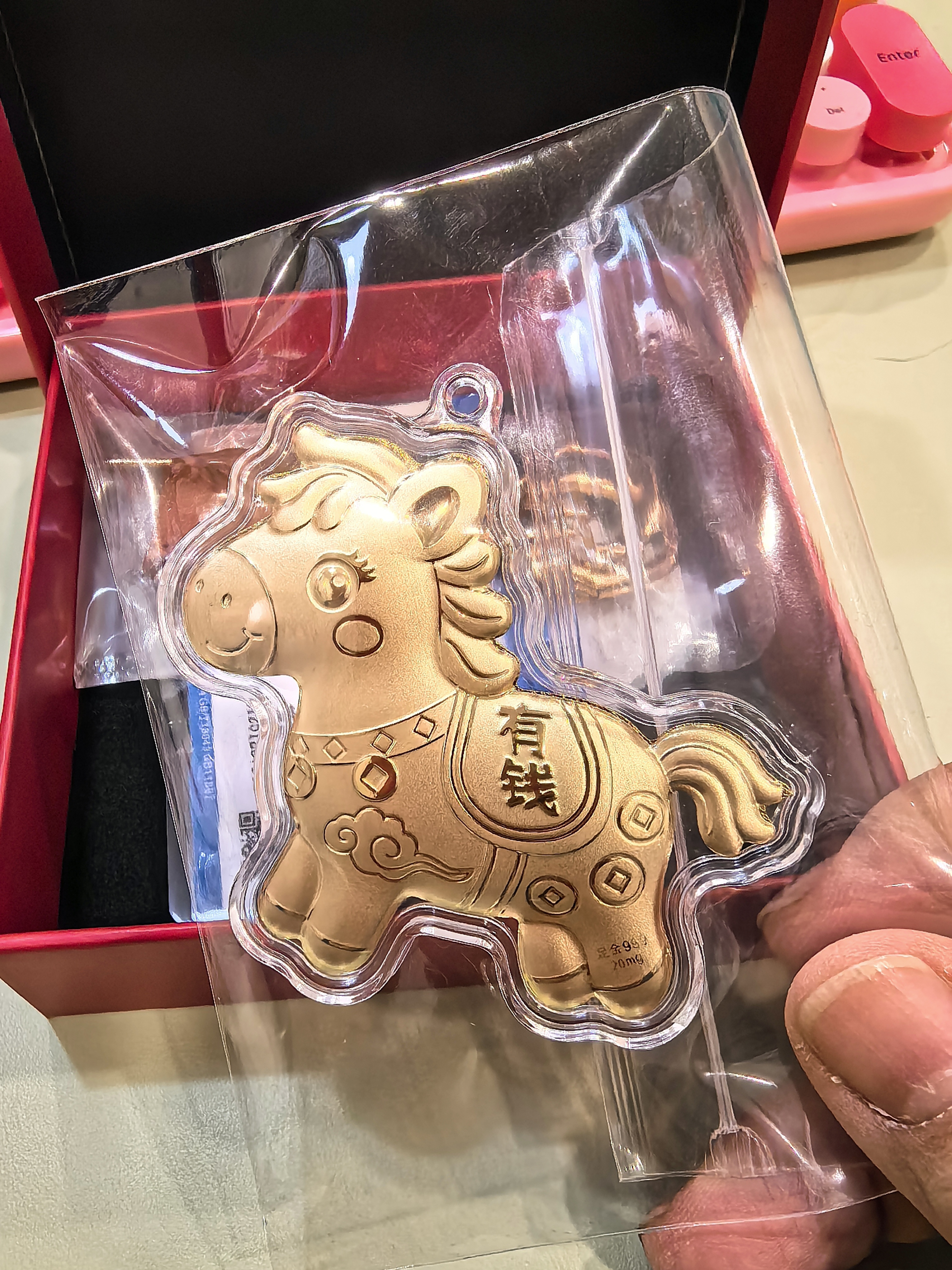 天官赐福黄金小马手机挂件钥匙扣马上发财0.02g(带证书) 实拍图