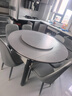 初屋 餐桌 岩板餐桌椅组合现代简约伸缩折叠圆桌家用小户型实木饭桌子 黑灰色-阿玛尼灰岩板-101皮椅 1.35m 一桌六椅 实拍图