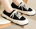 奥古狮登（Agsdon）帆布鞋女春季新款学生厚底休闲鞋一鞋两穿溶解鞋百搭女鞋 黑色 41 实拍图