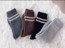 浪莎袜子女秋冬中筒袜抗起球纯棉袜条纹黑色长筒袜女士长袜 实拍图
