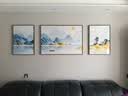 诗六艺家饰客厅装饰画北欧现代简约沙发背景墙挂画三联画大气轻奢壁画晶瓷画 背靠金山（铝合金外框） 晶瓷画左右50*70+中间100*70亮面 实拍图