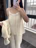 悦内带胸垫睡衣女春秋款秋季纯棉全棉纱布长袖家居服夏季薄款三件套装 22109蕊黄【三件套】 M (160) 【体重90-110斤】 实拍图