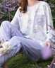 芬腾睡衣女纯棉全棉花卉印花固边圆领休闲长袖家居服套装 浅紫 L 实拍图