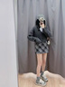 沂歆冬季裙子女毛呢半身裙短裙格子裙a字包臀裙高腰小个子高级感2026 蓝灰色格纹短裙 L 【建议体重约110-125斤】 实拍图