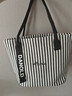 鹏境2025新款帆布手提单肩包包女时尚条纹大容量购物袋休闲通勤托特包 飘带条纹【经典黑】 实拍图