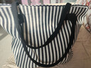 鹏境2025新款帆布手提单肩包包女时尚条纹大容量购物袋休闲通勤托特包 飘带条纹【经典黑】 实拍图