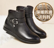 康奈女鞋子 冬季女士牛皮靴子女新款加绒保暖单靴休闲马丁靴短靴大码 黑色 36 实拍图