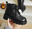 意尔康女靴厚底百搭加绒马丁靴女复古英伦风短靴 14738W黑色40 实拍图