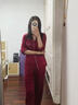 金三塔真丝睡衣女100%桑蚕丝外穿丝滑亲肤两件套睡裤居家服情人节礼物 [鸿运]19姆米焦糖红 L 实拍图