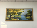 美艺佳天鹅湖纯手绘油画客厅沙发背景墙横幅壁画欧式山水风景手工装饰画 简欧金框 100*220CM 实拍图