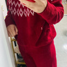 ubras虞书欣同款泡泡绒家居服长袖长裤男女同款结婚礼睡衣丝绒红M 实拍图