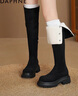 达芙妮秋冬过膝长靴小个子显瘦弹力可折叠两穿女靴高筒靴 加绒黑色 37  实拍图