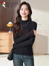 啄木鸟纯棉半高领打底衫女2025款修身显瘦弹力内搭长袖t恤上衣 黑色 XL 实拍图