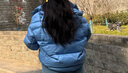 艾莱依陈都灵同款女士羽绒服泡芙短款连帽抽绳保暖冬外套 氧气蓝 M 实拍图