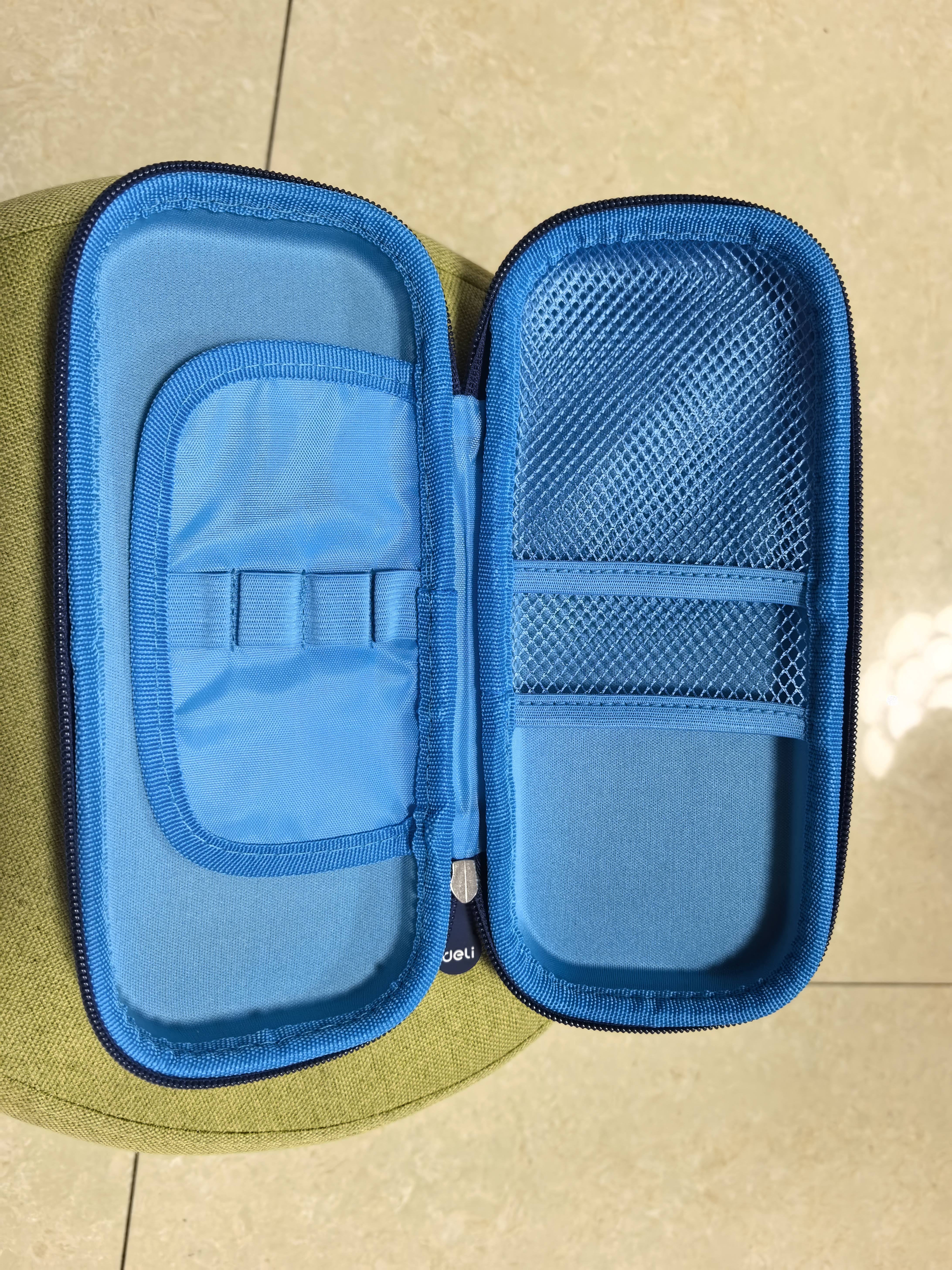 得力文具盒EVA防水耐摔笔袋小学生男孩多功能大容量铅笔盒三层儿童文具笔袋一年级铅笔盒女孩卡通笔盒 【平面图案】金色星空-蓝色 实拍图