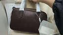 裘真【明星推荐】宽宽包植鞣牛皮休闲斜挎包手提保龄球包女 咖啡色 实拍图