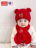 兔兔大文新生婴儿帽子围巾秋冬季0-6-12个月红色新年3岁幼儿宝宝过年周岁 葫芦福红色帽子+围巾 头围36-48cm（建议0-2岁） 实拍图