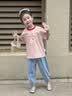 班喜迪女童短袖t恤夏季2026新款儿童半袖上衣洋气时髦宝宝衣服夏装童装 粉小猫 120 实拍图