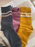 浪莎袜子女秋冬中筒袜抗起球纯棉袜条纹黑色长筒袜女士长袜 实拍图