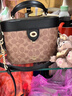 COACH蔻驰女包奢侈品大牌轻奢女士小号手提包盒子包 棕黄色拼黑色CBQ35IMQRX 实拍图