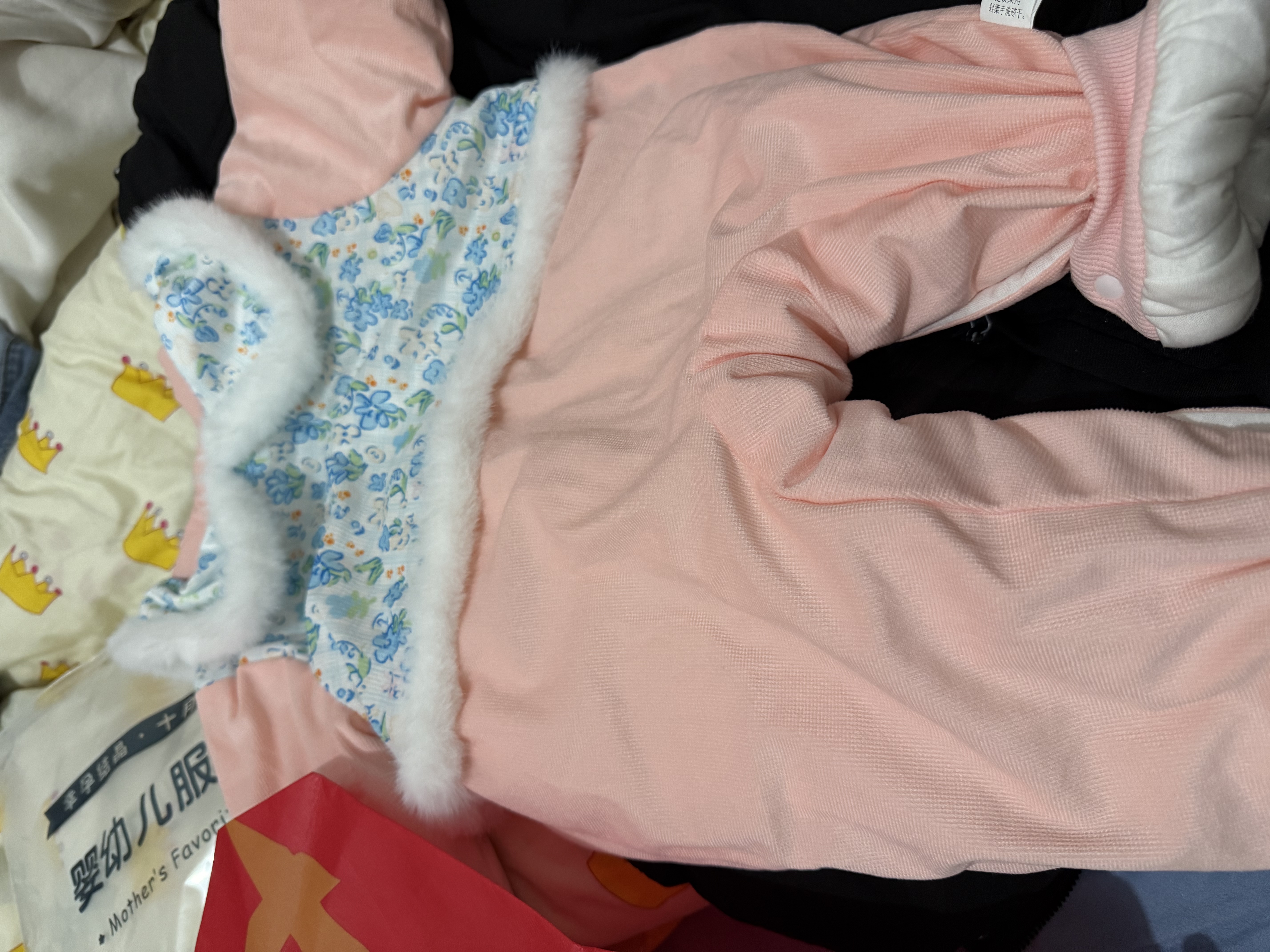 G.duck小黄鸭婴儿连体衣夹棉新生儿衣服秋冬季保暖国风拜年服宝宝薄棉服 满月周岁礼服-粉色（夹棉） 90cm 建议1岁25斤内 实拍图