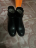 觅艳 妈妈鞋子软皮靴子女鞋棉鞋秋冬季中跟加绒女靴中年中老年皮鞋 黑色 单里 39 实拍图