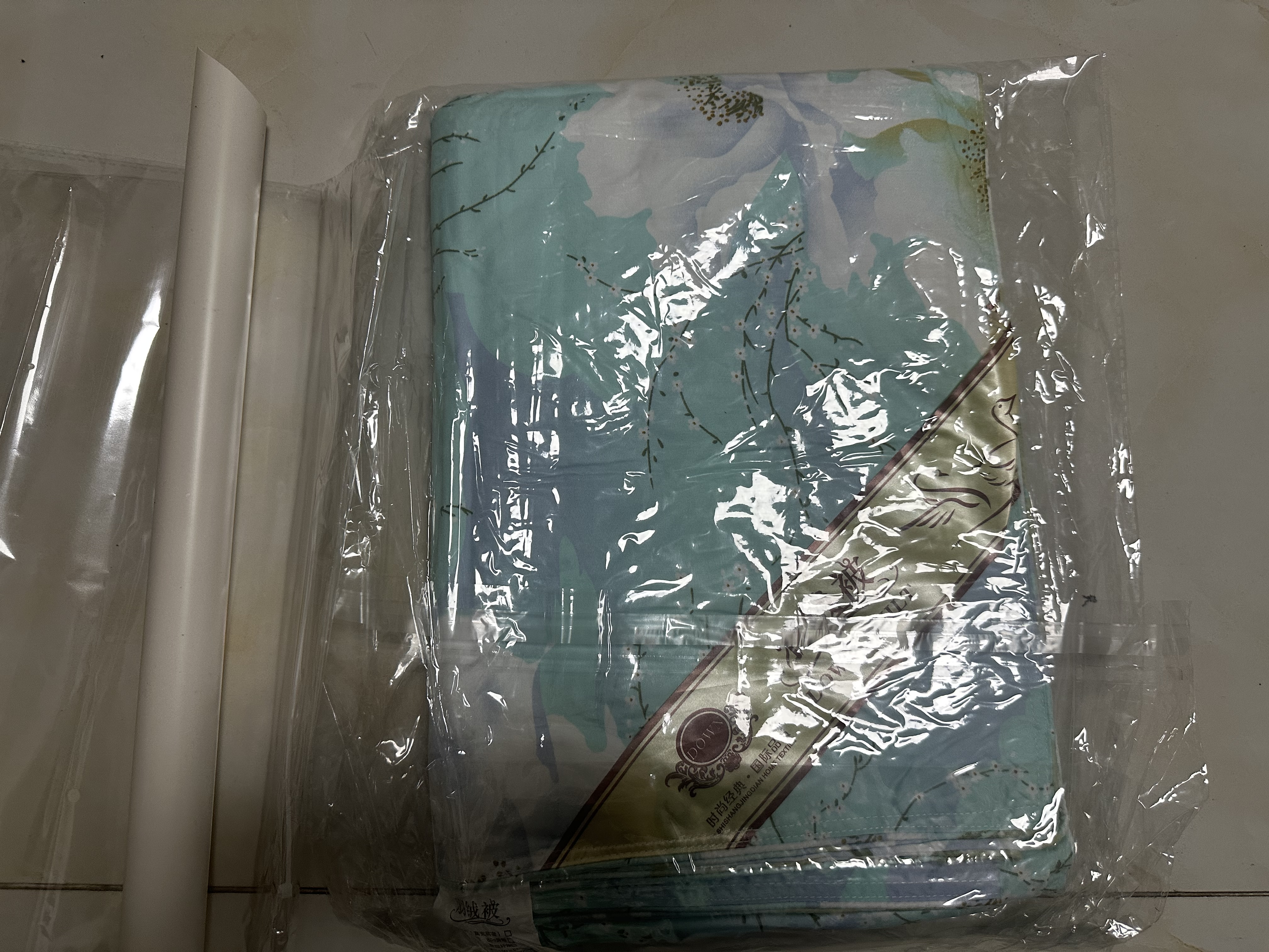 暖梵DIY羽绒被被壳半成品防钻绒钻毛被套高密度立衬自充绒内胆芯面料 天蓝百合-带拉链口 180*200 实拍图