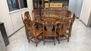东宴全实木餐桌椅组合圆桌带转盘中式雕花古典仿古圆形餐桌家用饭桌子 1.5米圆桌+10象头椅【配转盘玻璃】金胡桃色 实拍图