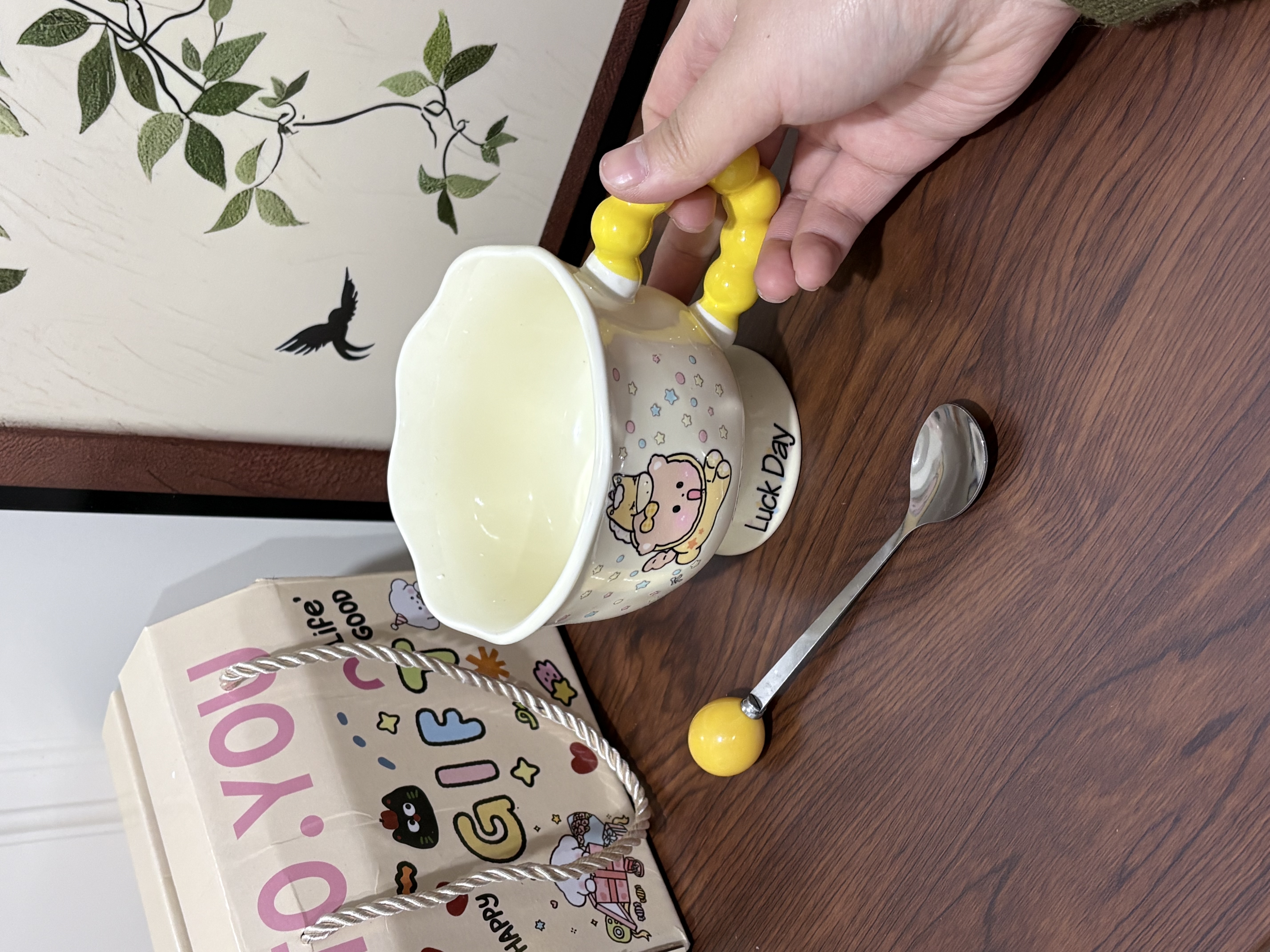 马年水杯可爱卡通ins马克杯高颜值喝水杯子陶瓷情侣水杯新年礼物 黄色小马-【黄色珠把杯】 高端手提礼盒【杯+勺】 实拍图