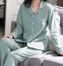 莫代尔睡衣女100%纯棉秋冬长袖裤开衫休闲宽松大码纯色家居服套装可外穿 【纯色简约】浅绿款 3XL (建议160-180斤) 实拍图