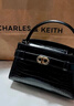 CHARLES&KEITH鳄鱼纹凯莉包手提斜挎婚包包女包生日情人节礼物CK2-50270880-1 Black黑色 S 实拍图