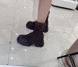 他她（TATA）ta他她弹力靴女靴瘦休闲瘦靴加绒厚底短靴秋冬新CEG01DZ4 CEG01DZ4啡色（绒面款） 37 实拍图