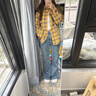 UR秋季新款女装复古丹宁水洗猫须喇叭牛仔长裤UYB850006 雾霾蓝 29 实拍图