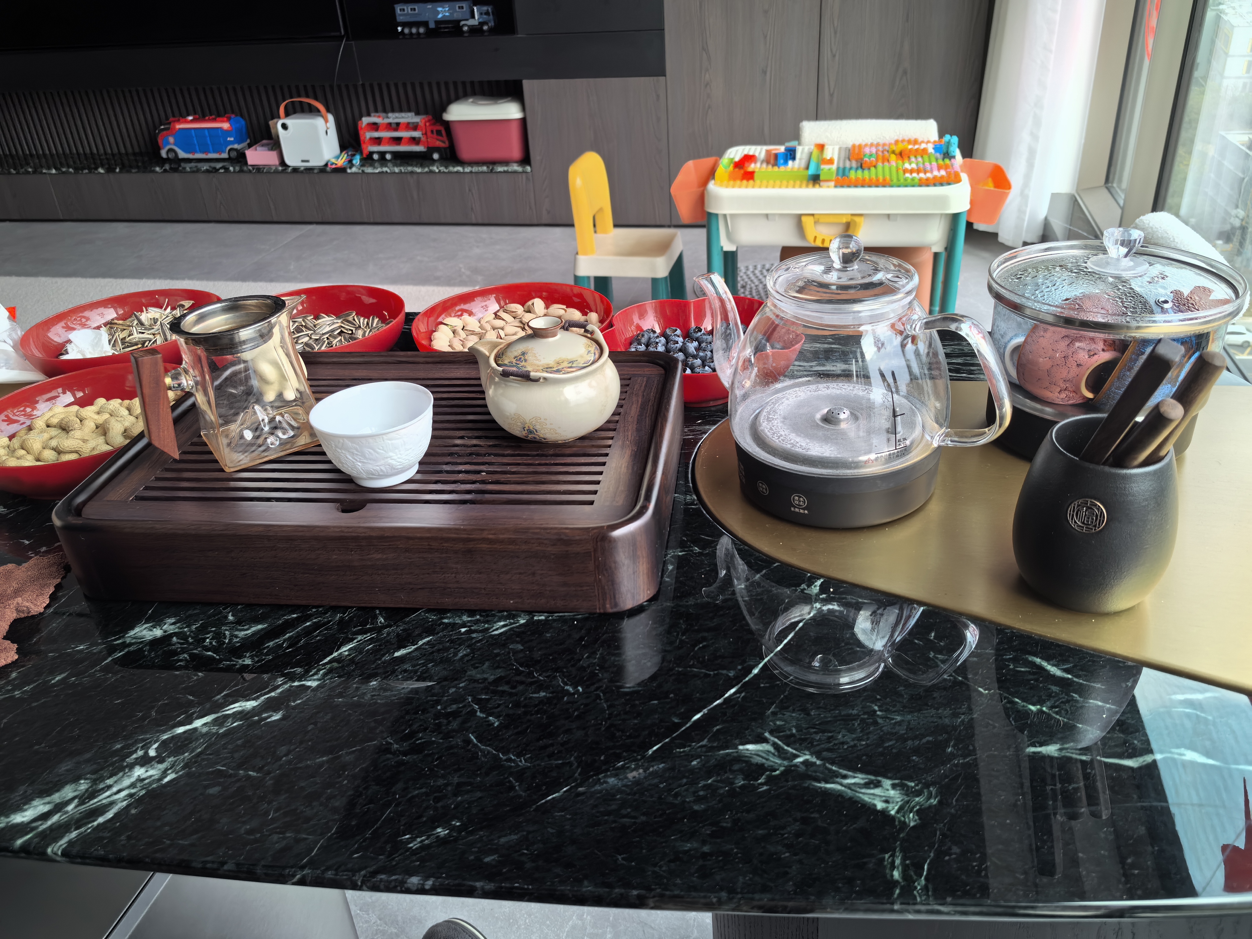 领构现代天然大理石奢石茶桌家用阳台精致茶桌椅小户型一体泡茶台 【大花绿天然奢石】茶桌 140x70cm 实拍图