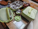 苏泊尔（SUPOR）饭盒316不锈钢自带布包餐具学生上班族餐盘多分格不串味保温饭盒 烟柳绿（含布包+餐具）1500ml 实拍图