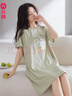 芬腾夏季薄款短袖纯棉家居服大码可爱睡衣全棉女款连衣睡裙 草绿 L 实拍图