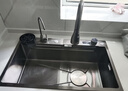 奈田（NTNO）厨房水槽大单槽洗菜盆一体盆304不锈钢加厚5.0压纹耐磨集渣洗碗槽 枪黑集渣大单槽+三挡抽拉龙头 75*46cm【台控下水-加厚5.0】 实拍图