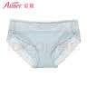爱慕（Aimer）【商场同款】女士美棉KIKI棉质底裆蕾丝低腰三角裤 蓝灰色 1条 M (165) 实拍图