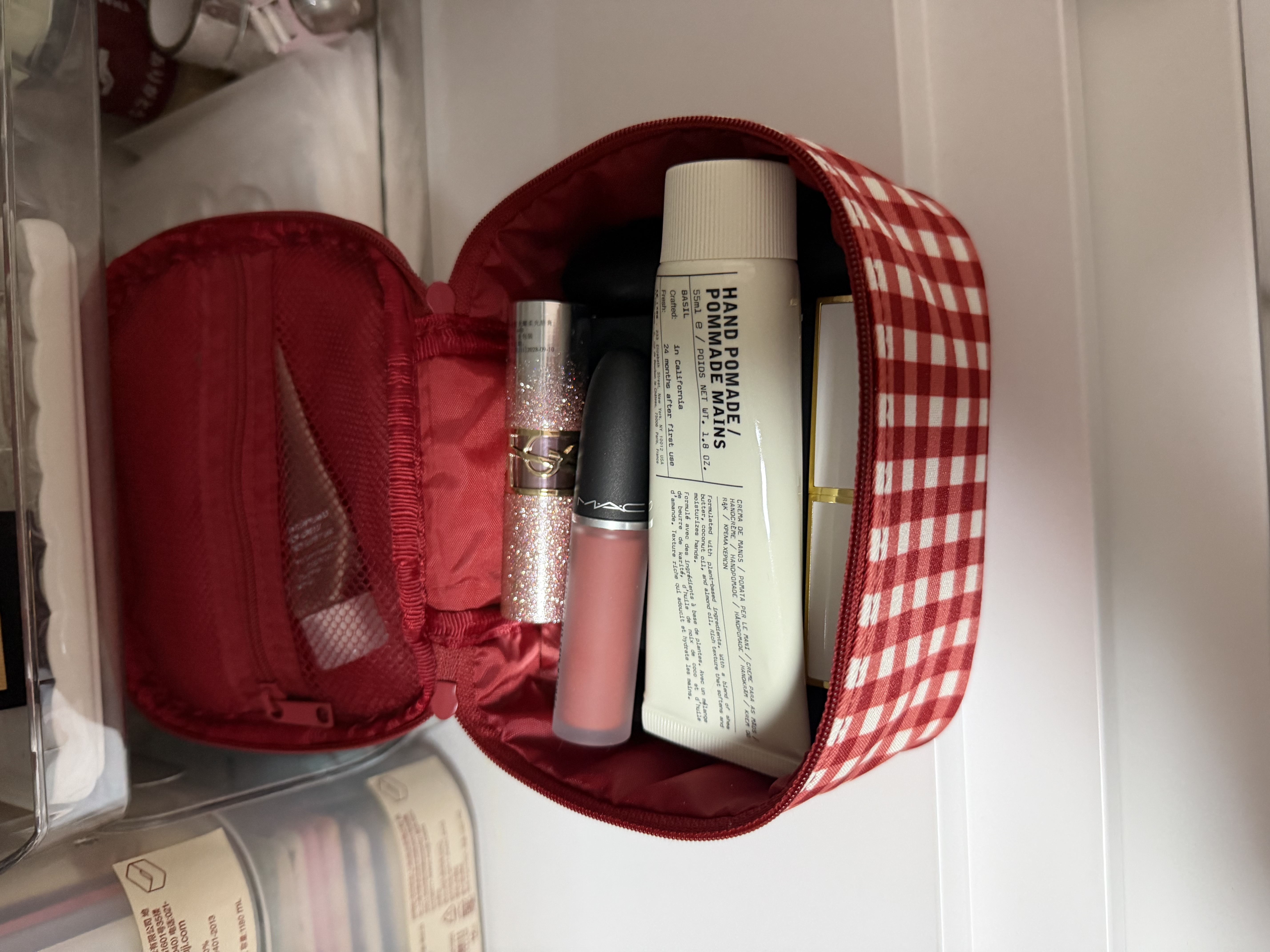 MUJI 再生聚酯纤维化妆包 居家 旅行 化妆品收纳 便携洗漱包 方型 红色格纹 实拍图