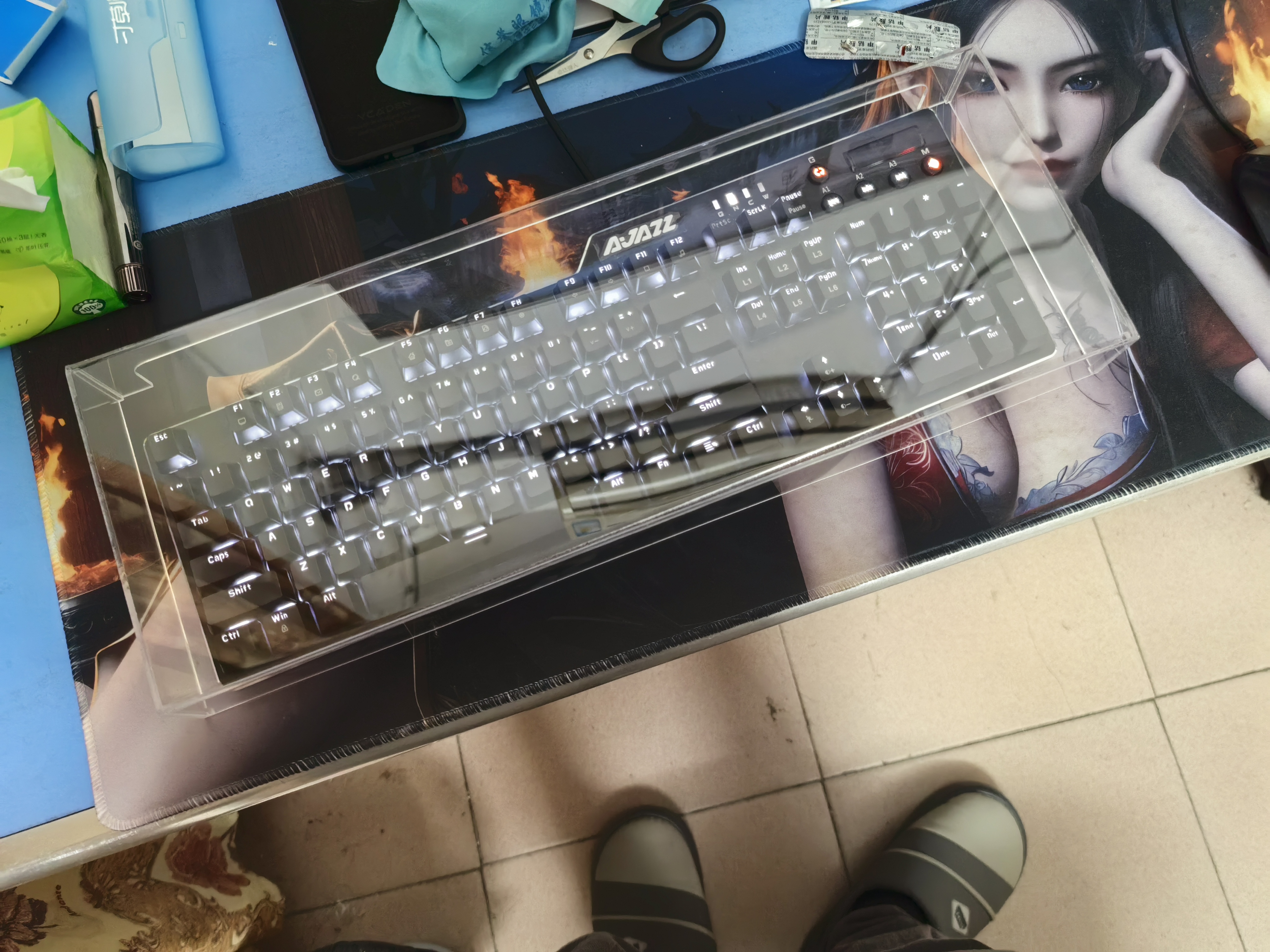 圆佑堂【顺丰发货】机械键盘防尘罩鼠标海盗船键盘保护盖套亚克力透明防水87键104键雷蛇雷柏达尔优樱桃 中号加宽475*175*48 104/108键 实拍图