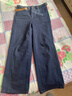 深呼吸DEEP BREATH女装撞色大口袋高腰直筒休闲加绒牛仔长裤女A100298 深蓝 L (4) 实拍图