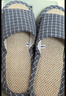 回力拖鞋男女款亚麻凉拖情侣居家休闲轻盈透气吸汗厚底耐磨地板拖 经典网格款HL1036兰色44码一45码 实拍图